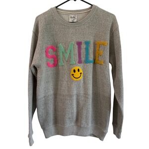 Pacific & Co. Rainbow Smile Sweater womens medium Cotton emoji grey warm teacher
